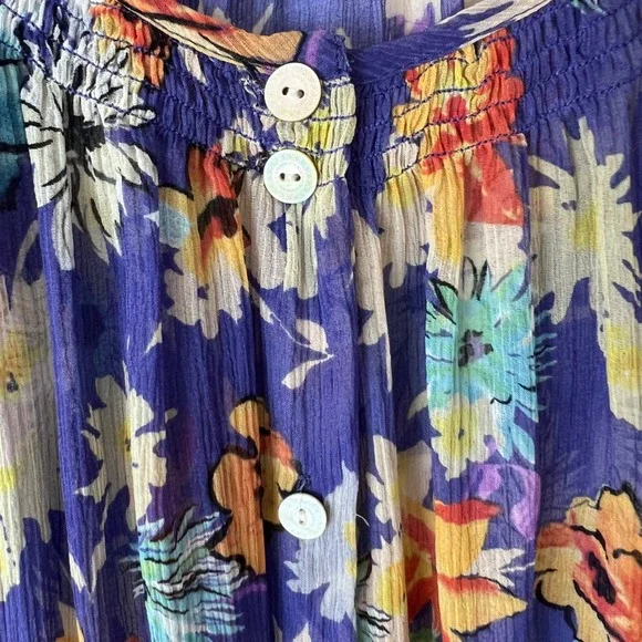 Sundance Blouse M Purple 100% Silk Floral Sheer Peasant Top Boho Cottagecore - Picture 5 of 10